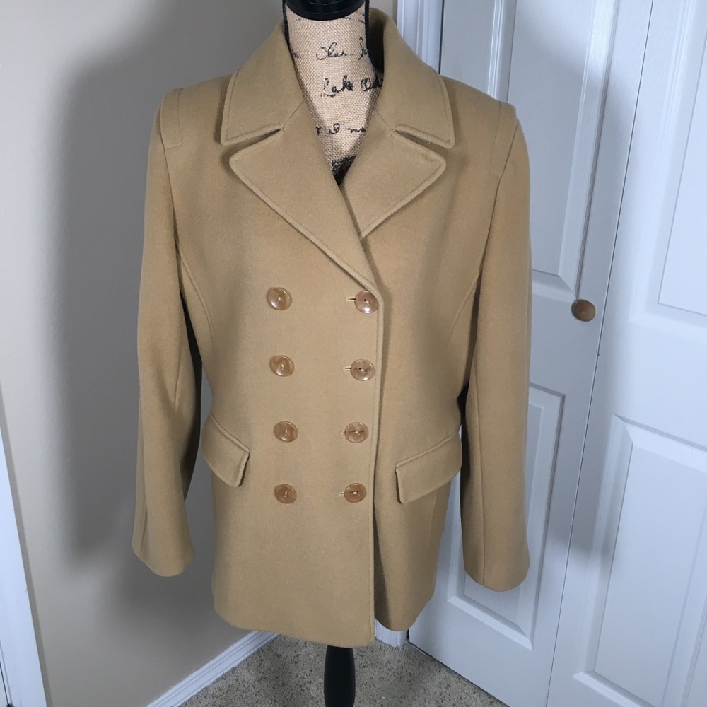 Preston & York Tan Camel Wool Pea Coat Women's XL